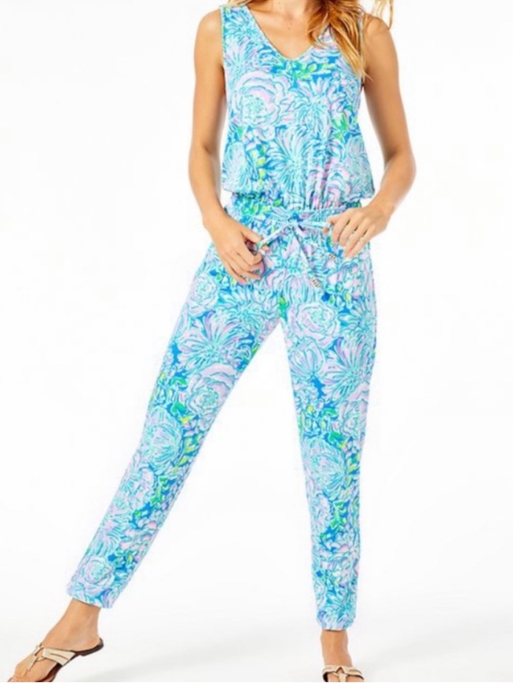 Paulina Jumpsuit in Blue Lilly Pulitzer multi in full bloom
